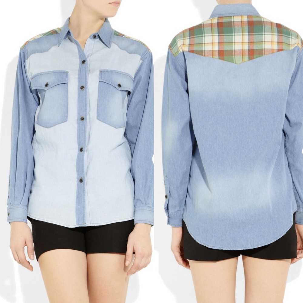 Isabel Marant Etoile Patchwork Denim Plaid Shirt - image 3